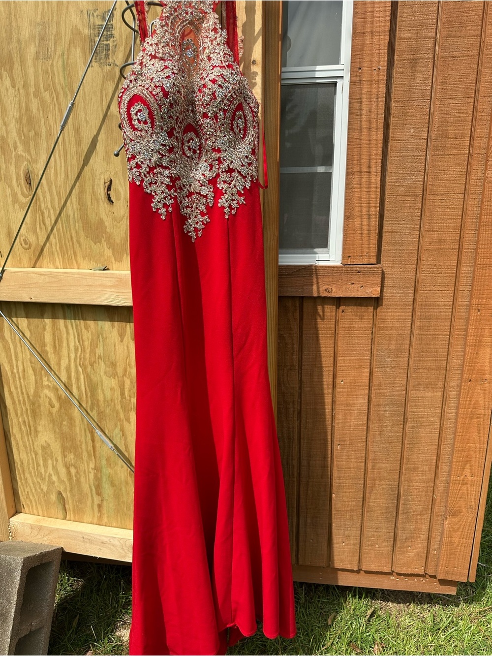 Red Beaded Halter Prom Dress - Women Dresses
